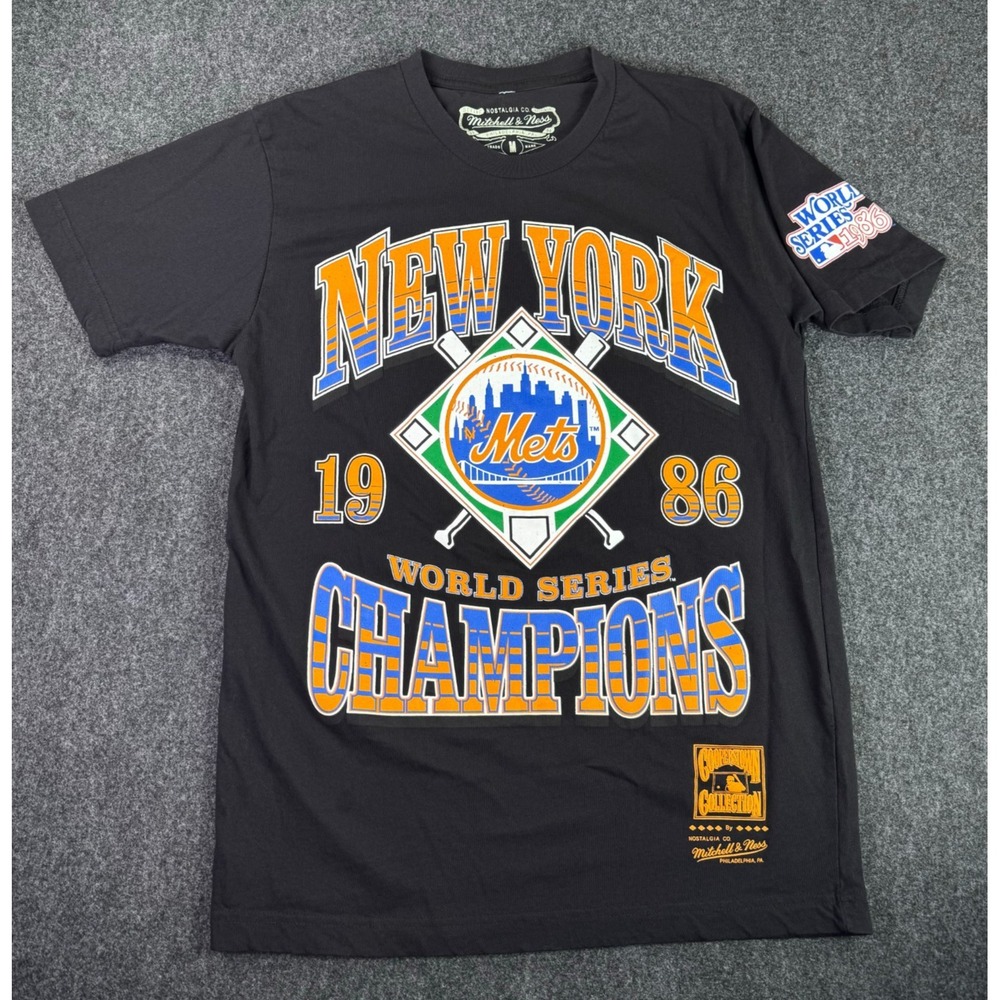Mitchell and Ness New York Mets Cooperstown 1986 Champs T Shirt Mens Med Black